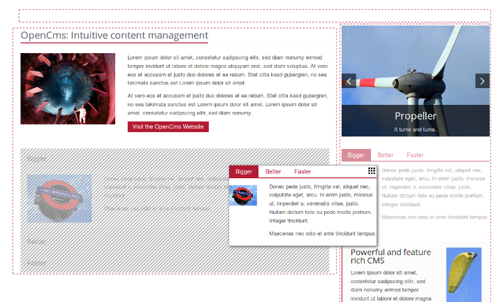 Pagina contenitore e contenuti