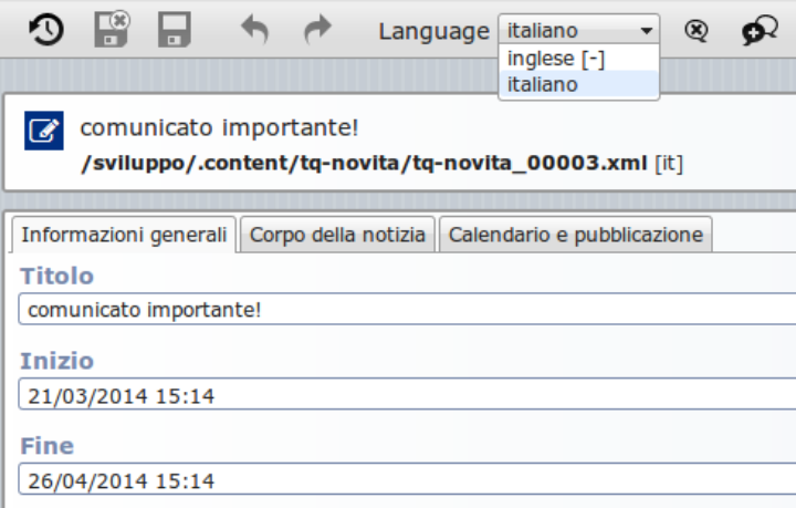 Traduzione di un elemento in lingue diverse